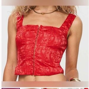 Princess Polly Red Brocade Square-Neck Crop Top